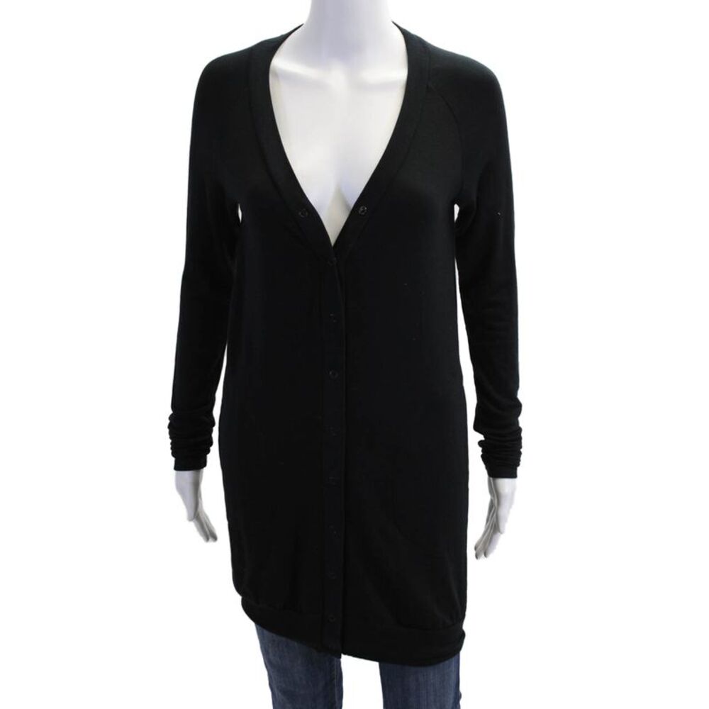 ALALA Women Black V-Neck Long Sleeve Cardigan Solid Rayon Spandex Size XS